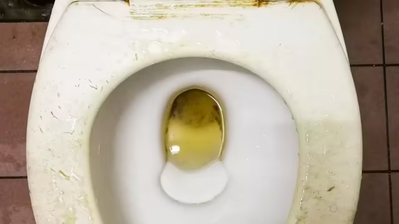Dirty stained toilet before cleaning