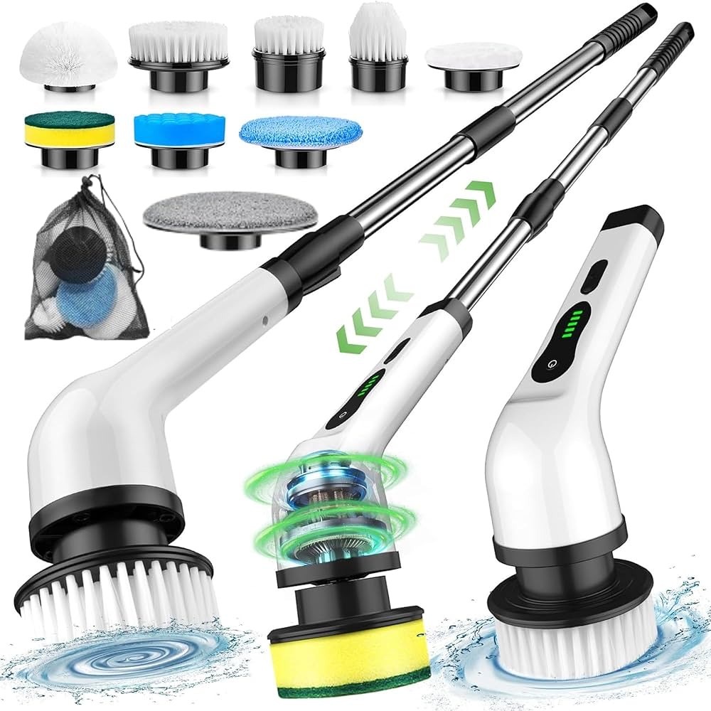 Electric spin scrubber with multiple brush heads