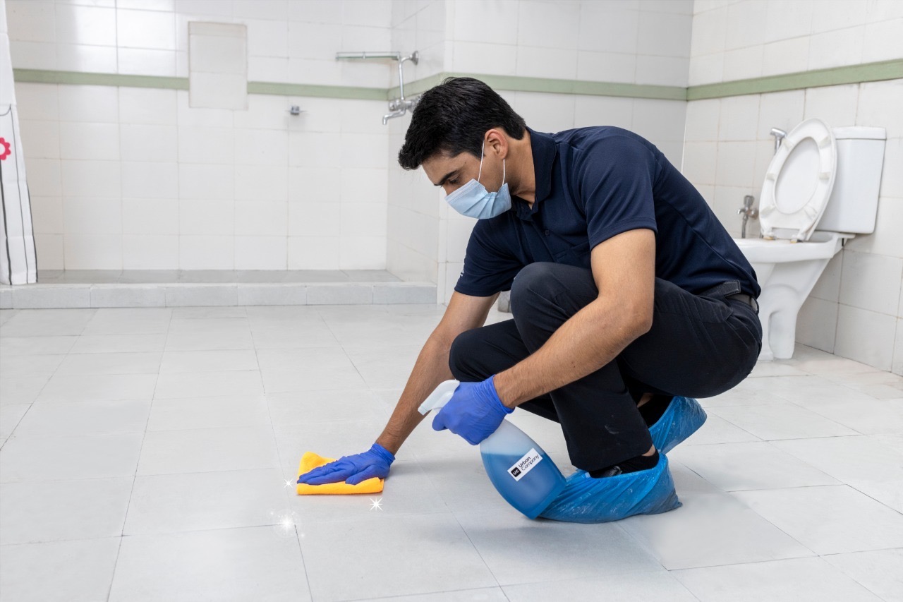 Floor tile scrubbing